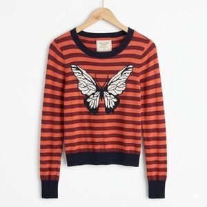 Abercrombie & Fitch Orange & Navy Striped Butterfly Pullover